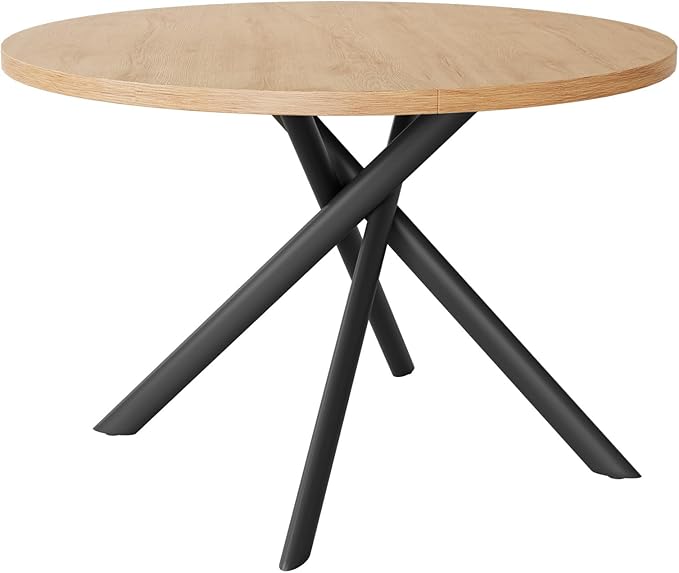 45.3 Inch Modern Round Dining Table for 4, Space-Saving Dinette with Carbon Steel Legs for Home Kitchen Apartment(Oak Table)