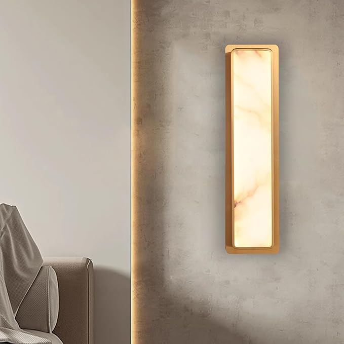 Modern LED Natural Alabaster Gypsum Wall lamp 15W Warm Yellow 2700K Wall Mounted Wall lamp Indoor sucelating Alabaster Gypsum Wall Mounted Lighting Suitable for Living Room (Imitation Brass Color)