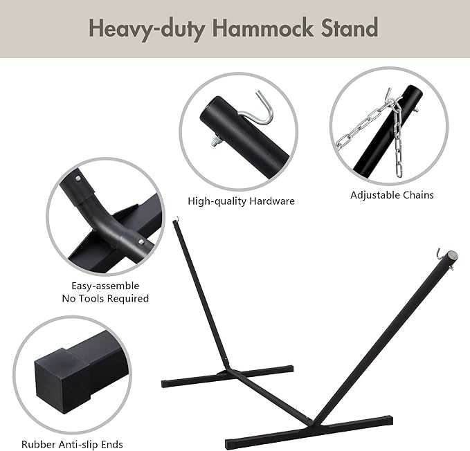 ANOW Outdoor Hammock with 12 Feet Heavy Duty Steel Stand, Two Person Hammock with Stand Included, 450 LBS Weight Capacity, Cream