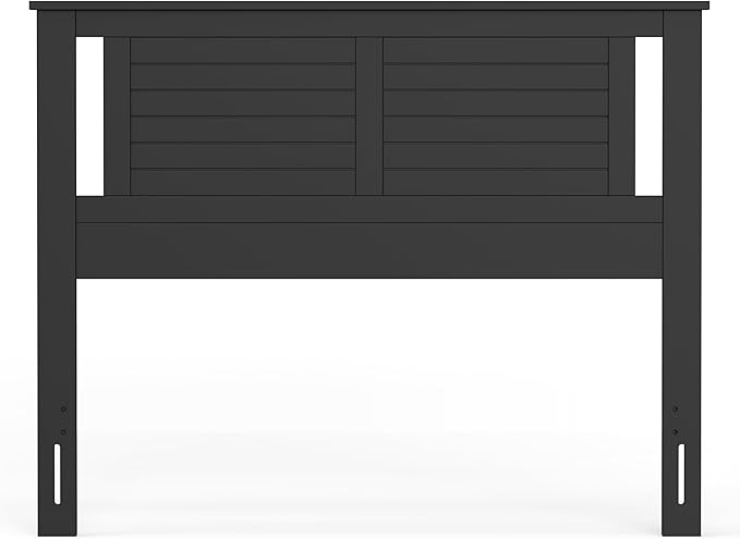 Serene Poplar Wood Full Headboard, Modern Farmhouse Panel with Horizontal Scoring, Full Size Headboard in Black, Casual Coastal Style, Easy Assembly, Quality Materials