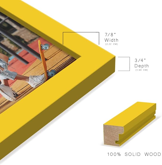 Renditions Gallery 6x8 inch Picture Frame High-end Modern Style, Made of Solid Wood and High Definition Glass Ready for Wall and Tabletop Photo Display, Yellow Frame