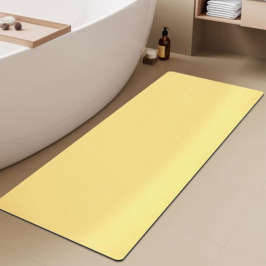 Bathroom Mat Quick Dry, Bathroom Rugs Non Slip Washable Thin Absorbent Bath Mat Fits Under Door Bathroom Floor Mat Perfect for Bath, Shower, or Sink 17"x59" Light Yellow