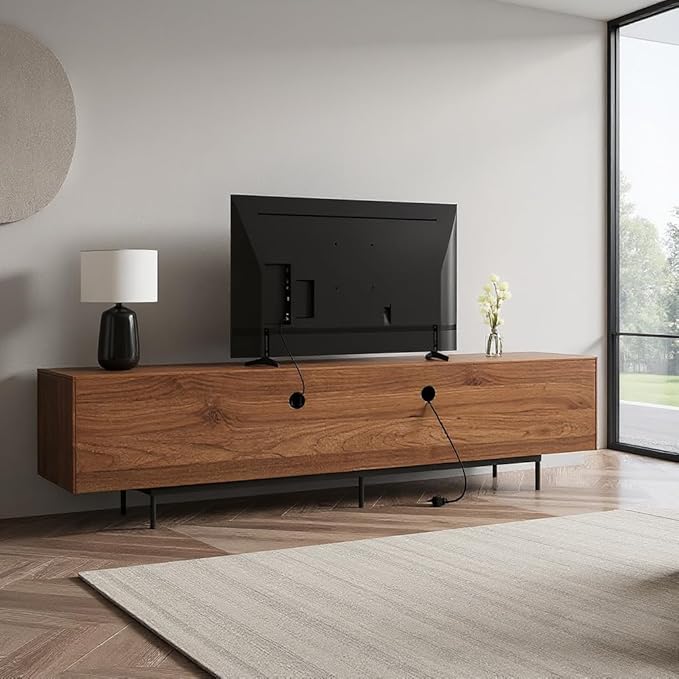 94.48″ Mid Century Modern Walnut TV Stand with Grille Doors, Storage Cabinets,Entertainment Center for TVs Up to 80",Media Console for Living Room or Bedroom