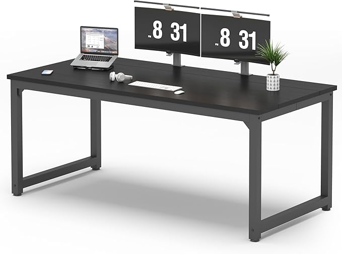 NSdirect 70" Computer Desk,Large Home Office Desk Wide Workstation 1 inch Thicker Tabletop for Writing,Games and Home Work PC Desk Modern Finish Wood Board and Sturdy Steel Legs, Black