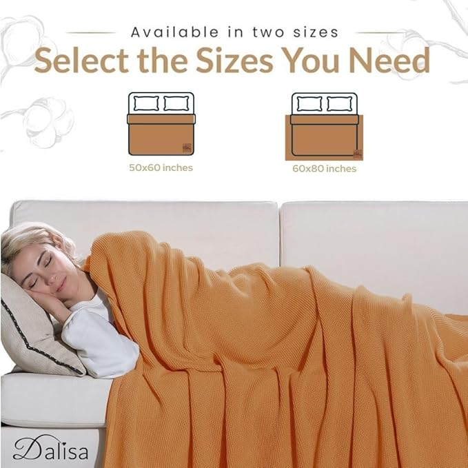 Dalisa 100% Organic Turkish Cotton Throw Blanket - GOTS Certified, Cozy - Perfect for Couch, Bed, and Home Decor - Boho Vintage Knit Alina (Saffron Gold, 50x60)