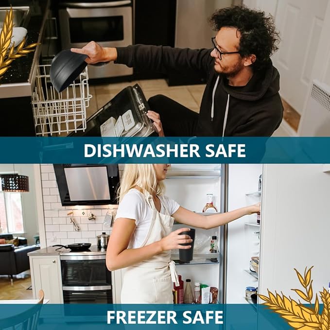 Teivio 80-Piece Kitchen Plastic Wheat Straw Dinnerware Sets for 8, Dinner Plates, Plates and Bowls Sets,Cups, Flatware, Dishwasher Safe, Unbreakable Apartment Outdoor Camping Dishes, Black