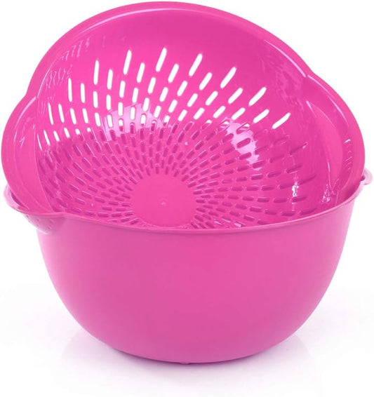 Mintra Home Mixing Bowl w/Colander (Large 4.5L, Purple) - For Washing & Draining Fruits And Vegetables - Heavy Duty Plastic for Baking, Cooking Supplies - Dishwasher Safe