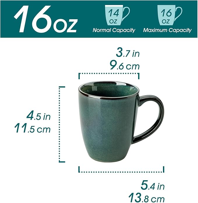 vancasso STARRY Ceramic Coffee Mug Set of 6, 16 Oz Tea Cups with Handle for Latte, Tea, Cappuccino, Milk, Cocoa, Microwave&Dishwasher Safe, Green