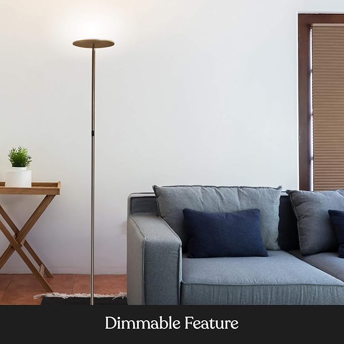 Brightech Sky Flux Dimmable LED Floor Lamp – Super Bright Floor Lamp for Living Room and Offices – Torchiere Standing Lamp with 3 Light Options, Tall Lamp for Bedroom Reading and More - Nickel