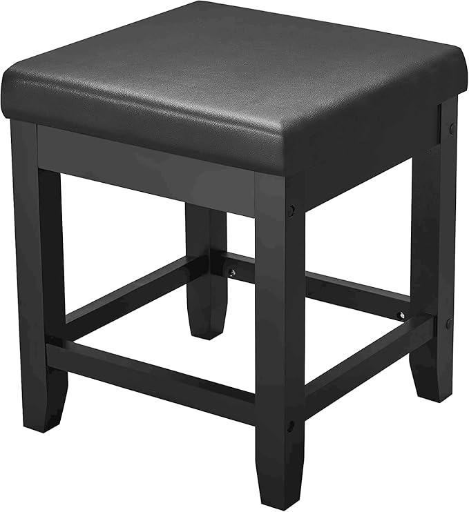 BEWISHOME Vanity Stool, Bedroom Vanity Chair with Upholstered Seat, Desk & Piano Stool Soft Cushioned Seat, Square 18” Height Makeup Bench, Vanity Bench Capacity 300lb Black FSD06H