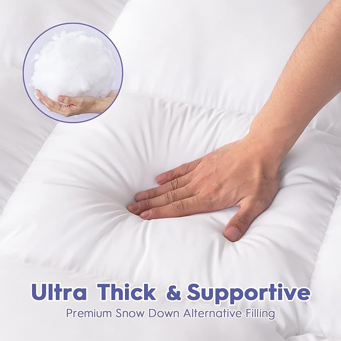 ABENE Full Size Mattress Topper for Back Pain Relief, Extra Thick Mattress Pad Pillowtop, Soft Plush Mattress Cover Bed Topper with Deep Pocket, Overfilled Down Alternative Filling, White
