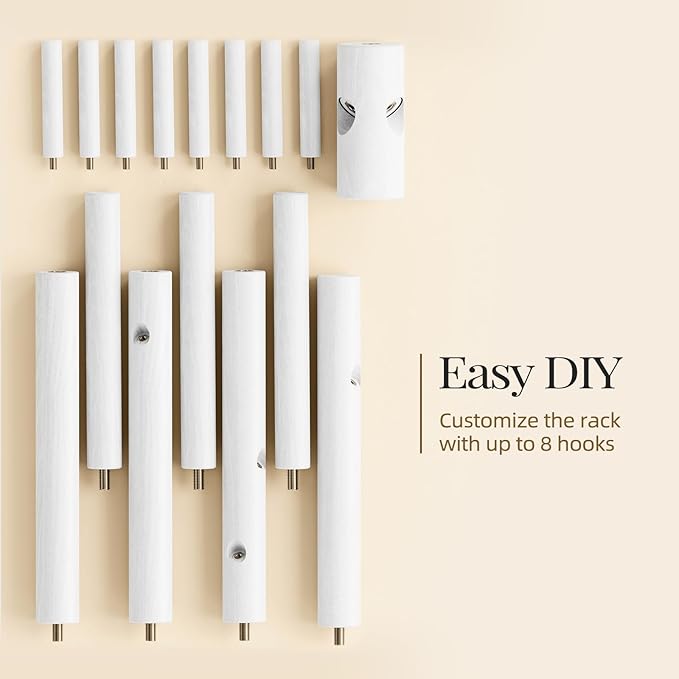 Pipishell Sturdy Wooden Coat Stand, 3 Adjustable Sizes Coat Tree with 8 Hooks, Coat Stands for Hallway Entryway, Hat Stand for Clothes, Used in Bedroom/Office/Hallway/Entryway, White