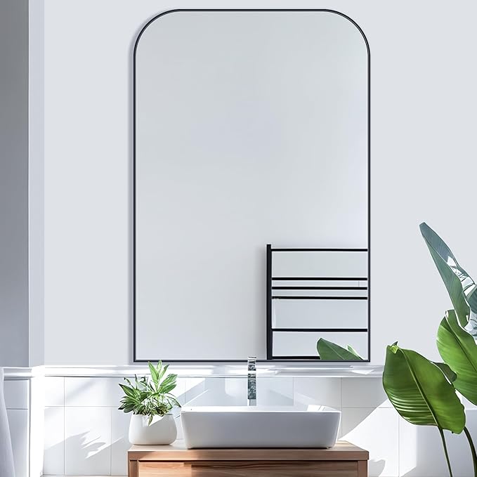 Bathroom Mirror, Wall Mirrors, Black Metal Framed Wall-Mounted Mirrors, Bathroom Vanity Mirror for Over Sink, Living Room, Bedroom, Entryway, 24x36 Inch, Black