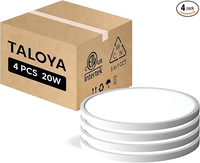 TALOYA Flush Mount Ceiling Light,4 Pack,12 Inch,20W, 5000K Daylight Super Slim LED Ceiling Light for Bedroom, Living Room, Kitchen, Laundry and Hallway