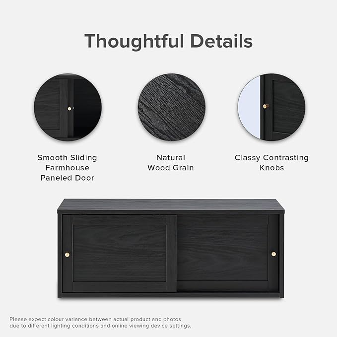 mopio Lauren Floating TV Shelf, Multi-Purpose Modular Under TV Display Shelf, Wall Mounted Wood Television Cabinet, Nightstand, Side Table, End Table, Bedside Shelves for Bedroom (Black, 31", Single)