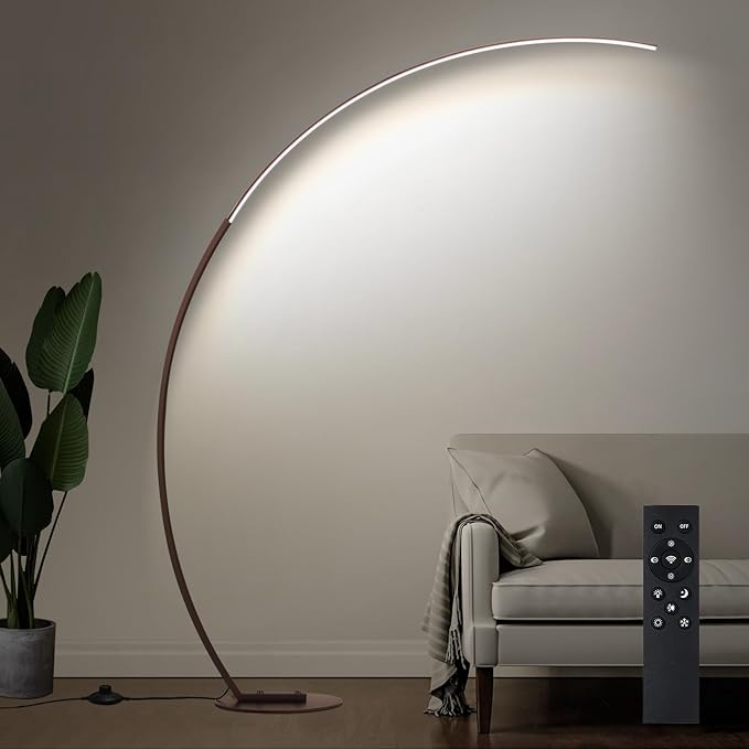 Dimmable LED Floor Lamp with 3 Color Temperatures, Ultra Bright 2000LM Brown Arc Floor Lamps for Living Room, Modern Standing Tall Lamp with Remote Control Reading Floor Lamp for Bedroom Office