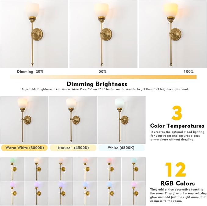 HEQIQEH Vintage Rechargeable Battery Powered Wall Sconces Set of 2, Funnel Flared Glass Shade Dimmable Cordless Wall Mounted Lamp Fixture with Remote Control for Bedroom Bathroom Vanity Stairs