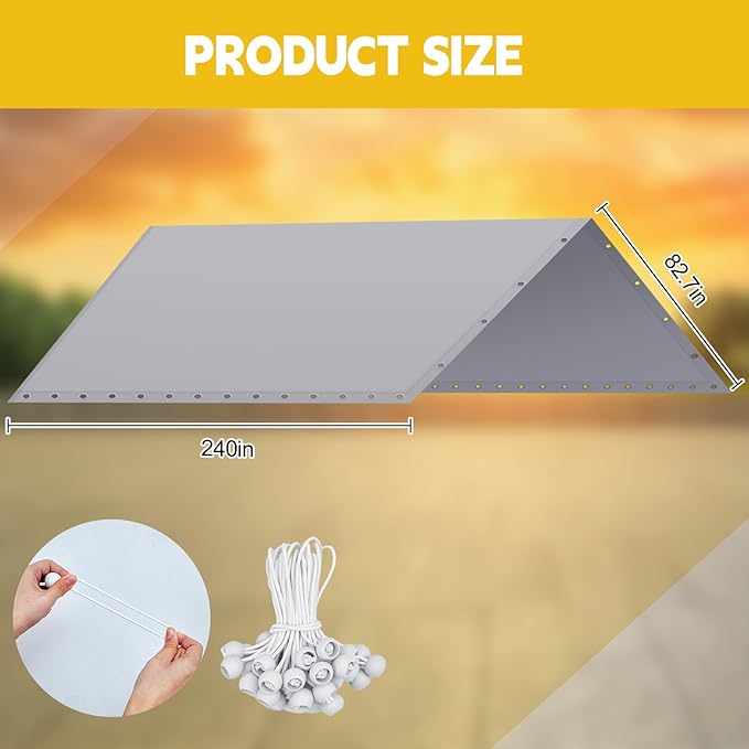 12 x 20 ft Heavy Duty Canopy Replacement Cover Waterproof Carport Garage Car Shelter Tarp Tent for Car Canopy with 50 Ball Bungees, Only Top Cover, Frame is Not Included