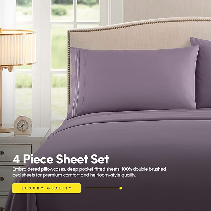 1500 Supreme Collection King Sheet Sets Plum - Luxury Hotel Bed Sheets and Pillowcase Set for King Mattress - Extra Soft, Elastic Corner Straps, Deep Pocket Sheets, King Plum