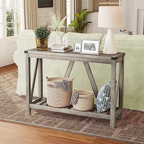 Entryway Table - Wood Console Table with Shelves, Farmhouse Sofa Table for Entryway, Living Room, Hallway