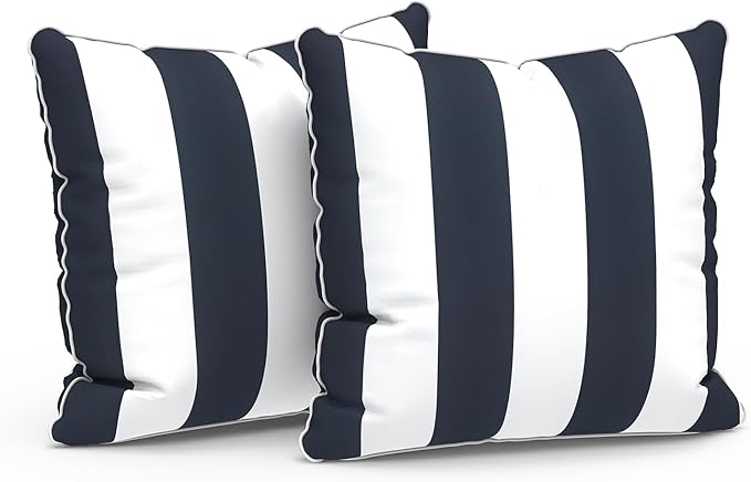 LVTXIII Set of 2 Patio Throw Pillows Waterproof 16"x16" Fade Resistant Outdoor Throw Pillows with Inserts, Fluffy Decorative Garden Toss Pillow Cushions for Home Patio Coach Sofa Use, Cabana Navy