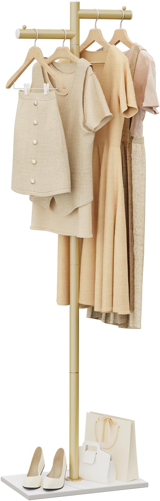 Free-standing Metal Coat Racks, Modern Garment Rack, Z-shaped Coat Tree with Natural Rock Base, for Bedroom, Office, Hallway, Entryway, Living Room, 68.9in, Gold