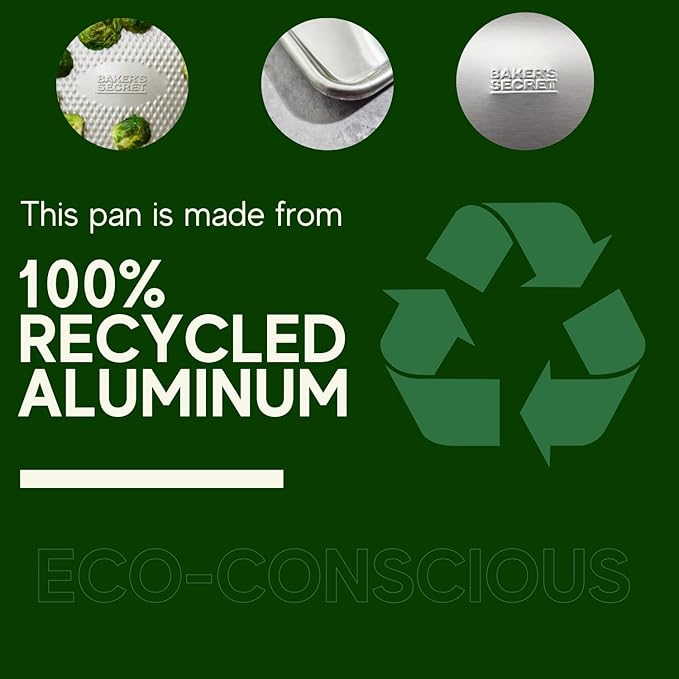 Baker's Secret Non Toxic Baking Trays for Oven, PTFE, PFAS, PFOA Free, 100% Recycled Aluminum, Bakeware Set Cookie Sheet 18" with Stainless Steel Rack Never Rust - The Natural Aluminum Collection