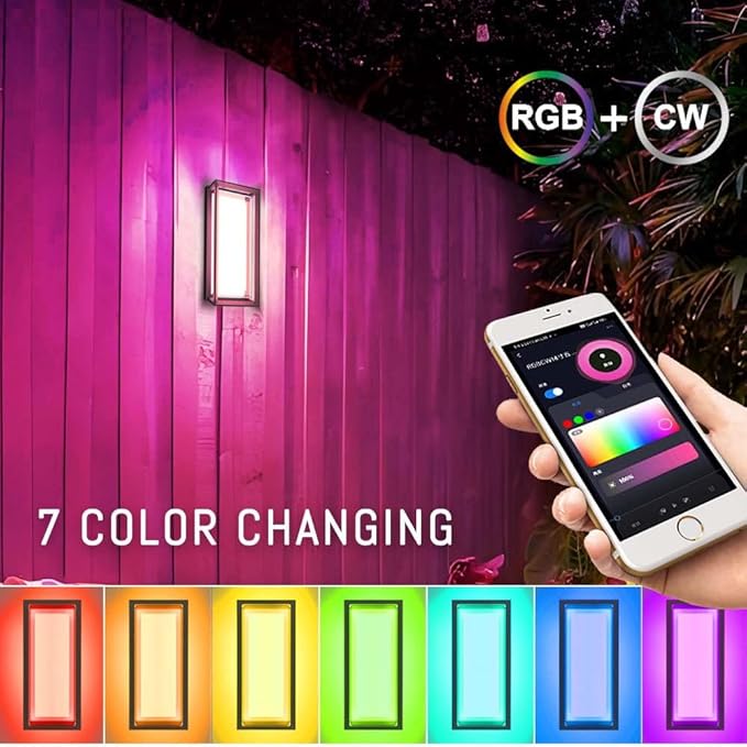 Color Changing Outdoor Wall Lights, Ambiance Exterior Wall Lights Up Down Lights Outdoor, Waterproof Square Porch Lights 2.4GHz WiFi APP Control Outdoor Light Fixture for Home Theater