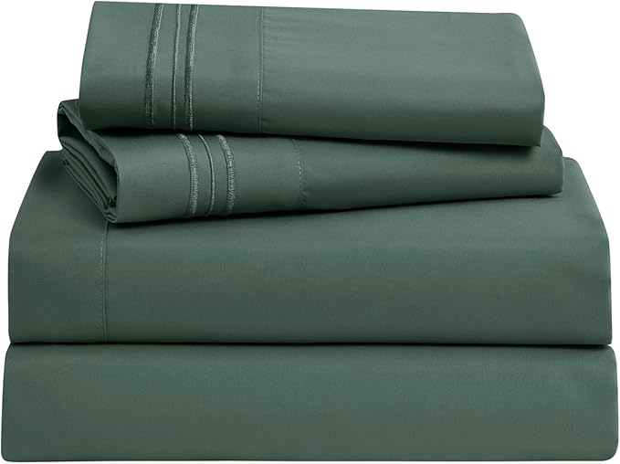 Clara Clark Bed Sheets, Premier 1800 Series Bed Sheet Set, Deep Pocket, Wrinkle, Fade, Stain Resistant, Luxury Soft Bedding Sheets & Pillowcases, Full, Forest Green