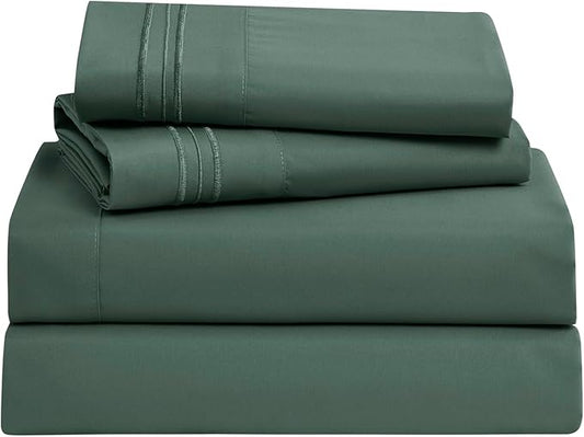 Clara Clark Bed Sheets, Premier 1800 Series Bed Sheet Set, Deep Pocket, Wrinkle, Fade, Stain Resistant, Luxury Soft Bedding Sheets & Pillowcases, Full, Forest Green
