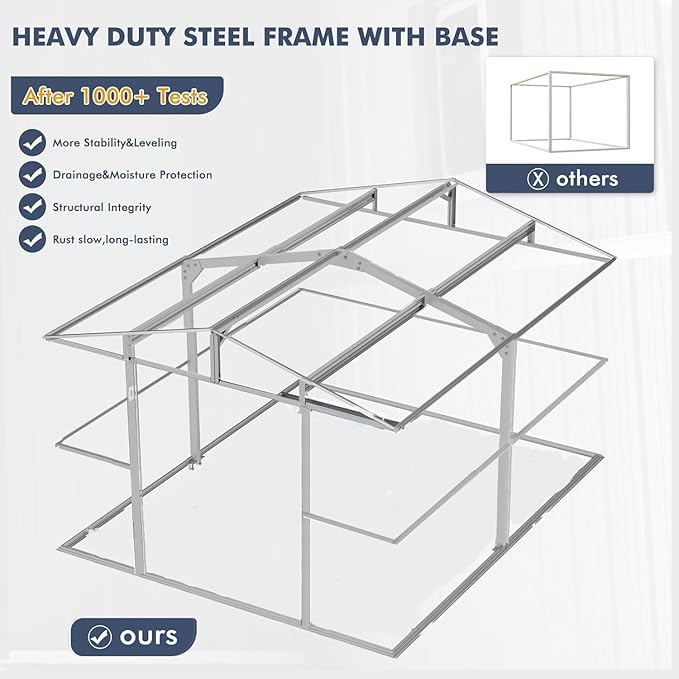 Restland 10x12 FT Outdoor Storage Shed Reinforced Frame Metal Shed with Clear Roof, Air Vent & Lockable Door Large Garden Tool Storage Sheds for Backyard, Garden, Lawn