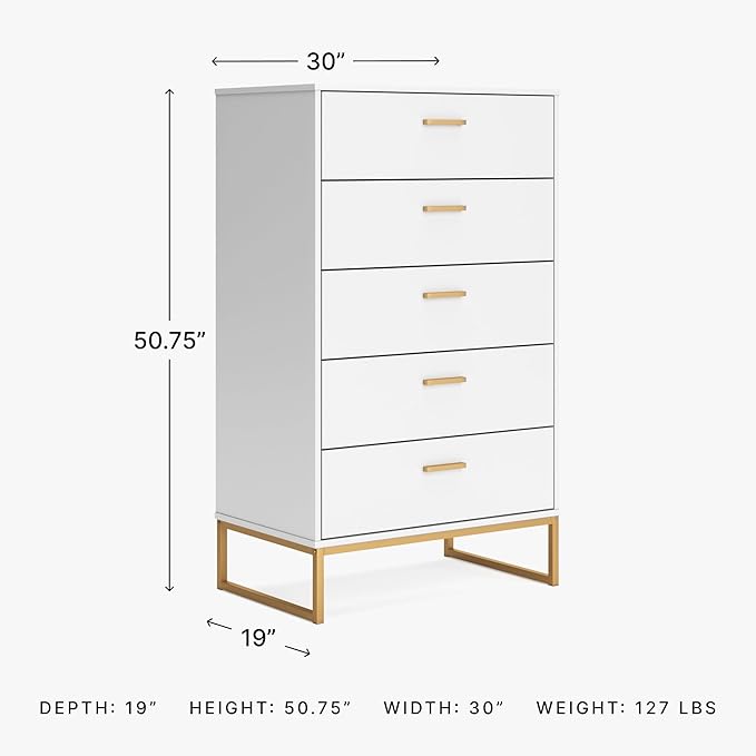 Signature Design by Ashley Socalle Modern 5-Drawer Chest of Drawers with Safety Stop, White & Metallic