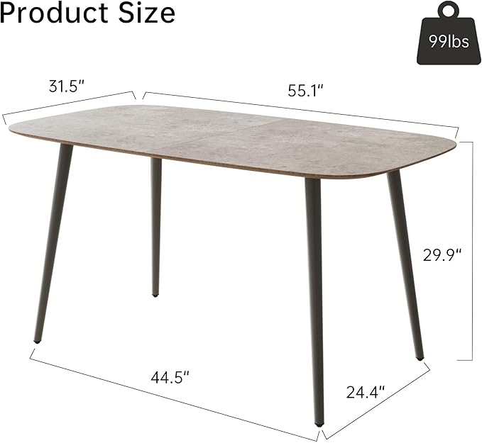 55.1'' Kitchen Table for 4 Persons, Wooden Dining Table With Metal Legs, Rustic Farmhouse Style Rectangular Table for Kitchen, Dining Room and Living Room (Gray)