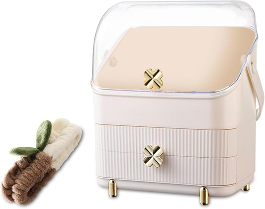 Ergocar Four Leaf Clover Series Make Up Case Dustproof Cosmetic Storage Box, Cosmetics Skin Care Products Multi-Function Jewelry Organizer Case - white