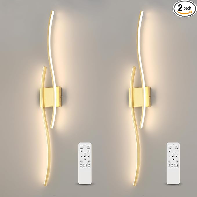 Modern LED Wall Sconce Set of Two with Remote Control, 40" Dimmable Wall Sconces Lighting Set of 2, Gold Wall Light with Timer, LED Wall Lamp Indoor for Bathroom Living Room Bedroom Corridor