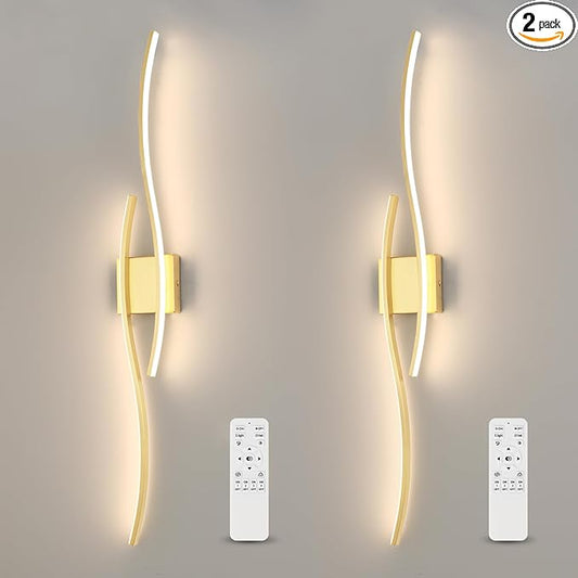Modern LED Wall Sconce Set of Two with Remote Control, 40" Dimmable Wall Sconces Lighting Set of 2, Gold Wall Light with Timer, LED Wall Lamp Indoor for Bathroom Living Room Bedroom Corridor