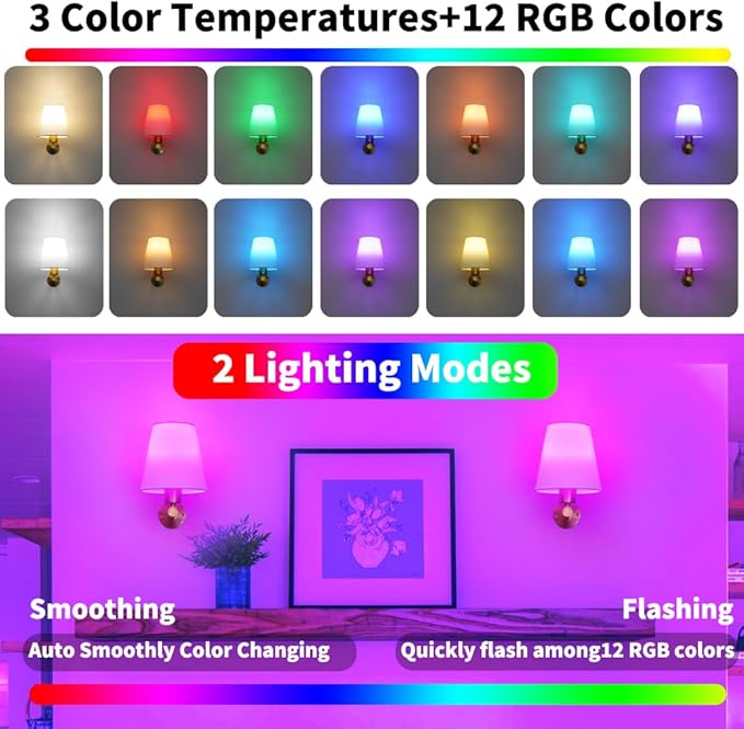 Battery Operated Wall Sconces Set of Two, Brass Gold Rechargeable Wireless Sconce Wall Lighting, Cordless Wall Mounted Lamp with USB Charging Bulb, Wall Light with Linen Fabric for Bedroom Living Room