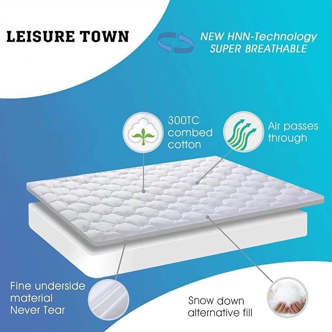 LEISURE TOWN Olympic Queen Mattress Pad Cover Mattress Topper Cotton Top Pillow Top with Snow Down Alternative Fill (8-21 Inch Fitted Deep Pocket) (66"X80") Super Queen