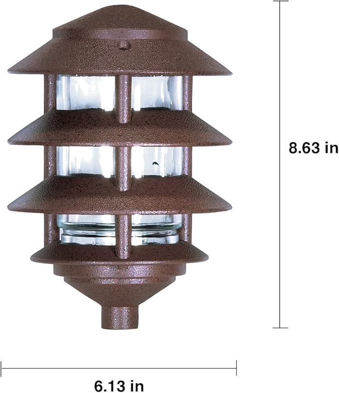 NUVO SF76/633 One 2 Louver Hood Outdoor Pagoda Landscape Pathway Light, 3 Tier-Small, Old Bronze