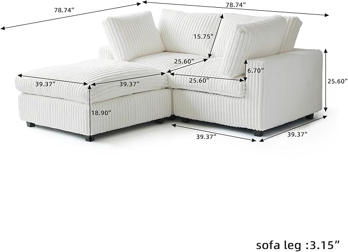 JACH 78.74" Love Seat Sectional Couches, Convertable Modular Sofa with Chaise Ottoman, Modern Deep Seat Couch, Sofa Covers Washable, Minimalist Plush Sofas for Living Room, Apartment, Beige