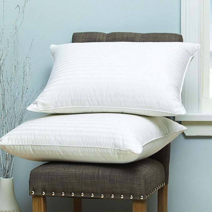 Cuddledown Dreamstead Premium Sleeping Pillow| European White Duck Down | 600 Fill Power | 300 Thread Count 100% Cotton Shell | Damask Striped | Hypoallergenic | Handcrafted | Standard – Medium