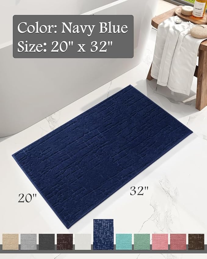AMOAMI-Bath Mat-Absorbent Quick Dry Bathroom Floor Mats-Washable Rubber Backing Bath Mats for Bathroom Rugs Fit Under Door-Bath Rug for in Front of Sink Bathtub Shower Room, Navy 20''x32''