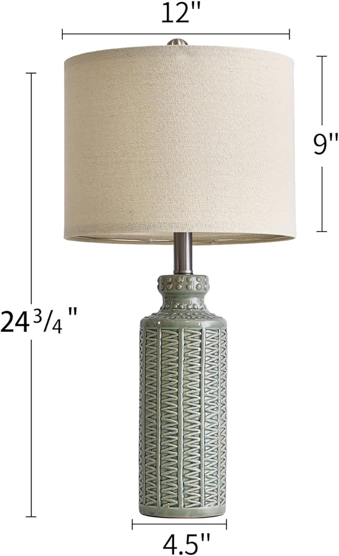 24.75'' Farmhouse Light-Green Ceramic Single Table Lamp for Bedroom Living Room Vintage Traditional Rustic Modern Nightstand Bedside Lamps