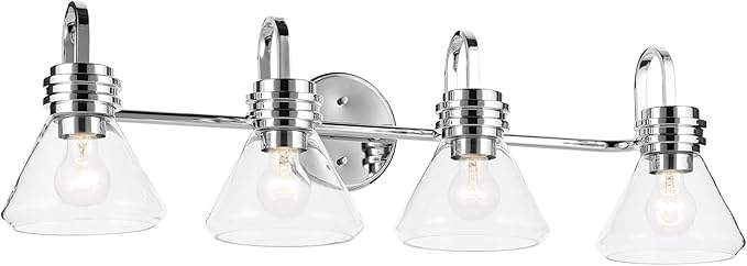 Kichler Farum 34" 4-Light Vanity Light with Clear Glass in Chrome for Single or Double Vanity, Over a Mirror, Powder Room, Bathroom, (34" W x 9.5" H), 55156CHCLR