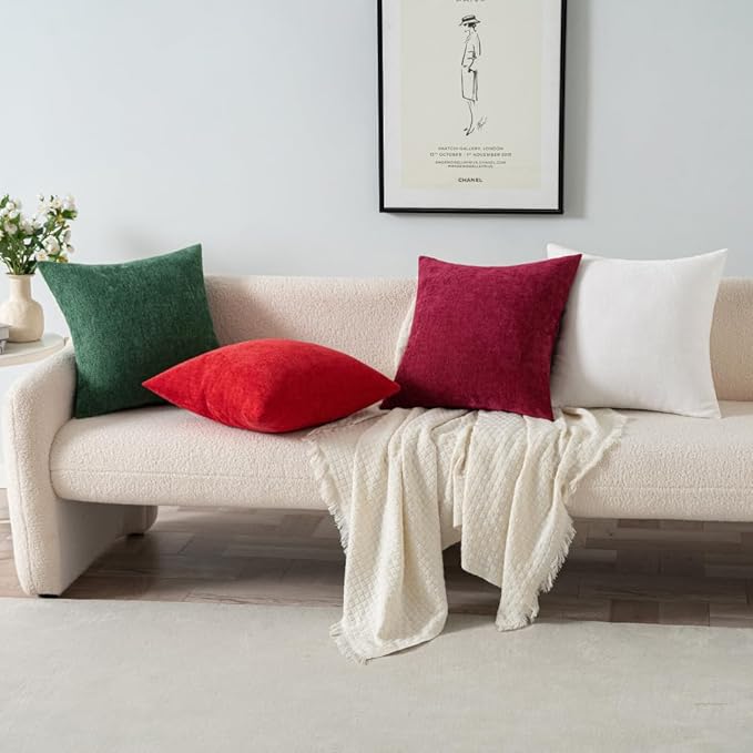 MIULEE Pack of 2 Pure White Decorative Pillow Covers 20x20 Inch Soft Chenille Couch Throw Pillows Farmhouse Cushion Covers for Home Decor Sofa Bedroom Living Room