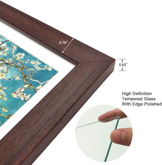 11x11 Picture Frame Set of 6 with Real Glass for Pictures 8x8 with Mat or 11x11 Without Mat, Wall Gallery or Tabletop display Photo Frames in Walnut