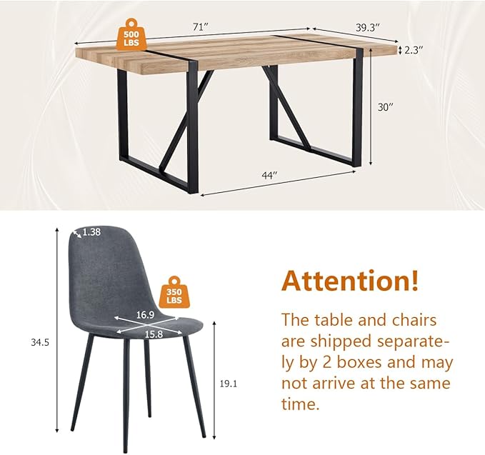 Dining Table Set for 8，9 Piece Dining Table Set，71'' Kitchen Table and Suede Nap Fabic Chairs Set of 8，for Kitchen Dining Room