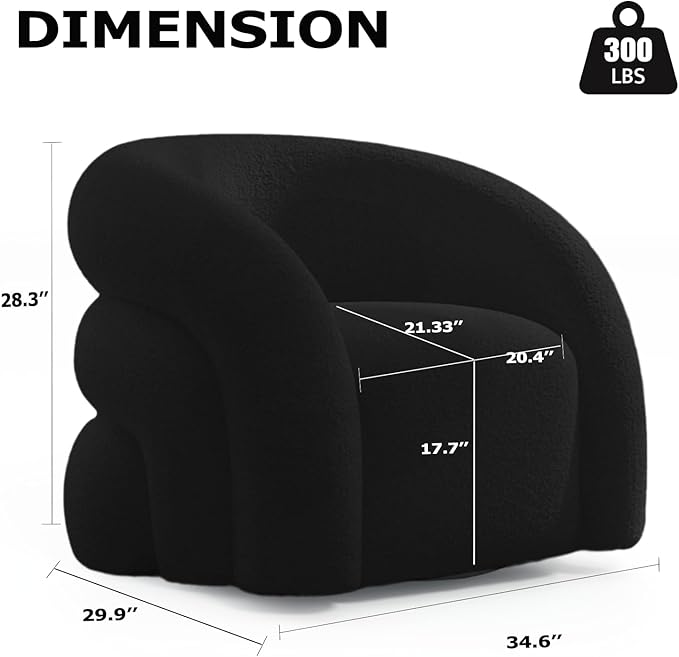34.6" W Mordern Swivel Accent Chair,Sherpa Round Upholstered Boucle 360° Swivel Armchair for Living Room,Comfy No Assembly Sofa Chair for Bedroom Reading Apartment Lounge(Black)