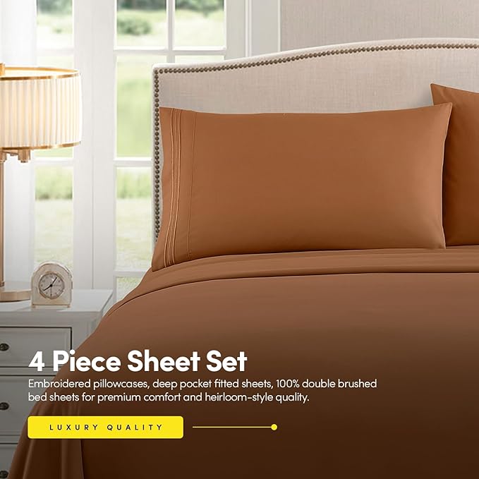 1500 Supreme Collection Full Sheet Sets Mocha Brown - Luxury Hotel Bed Sheets and Pillowcase Set for Full Mattress - Extra Soft, Elastic Corner Straps, Deep Pocket Sheets, Full Mocha Brown