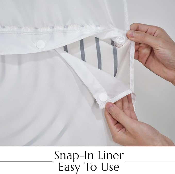 No Hook Shower Curtain with Snap in Liner, Boho Mid Century Modern Arch Heavy Duty See Through Window Waterproof Machine Washable Bathroom Curtain 71" W x 74" L (Pack of 1)